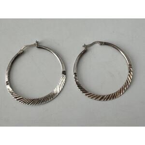 STAMPED Sterling Silver 925 Diamond Cut Hoop Earrings